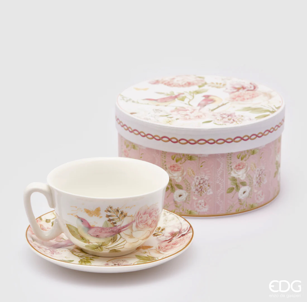 EDG Enzo De Gasperi Tazza da Te in Porcellana con Piattino rosa